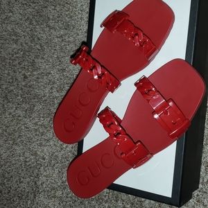 Gucci rubber slides red size 38 excellent condition comes with box and dust bag